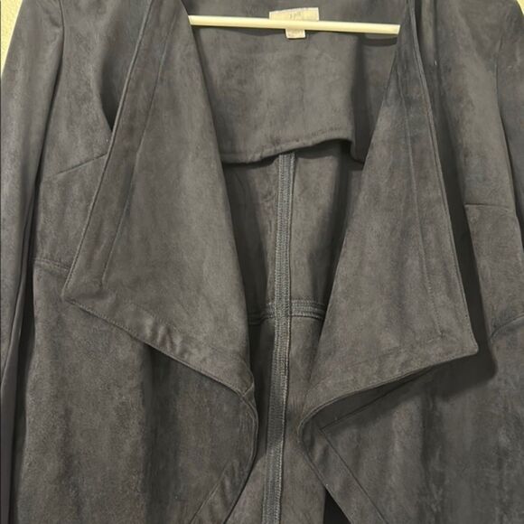 J Jill Open Front Suede Draped Blazer Women XS Waterfall Navy Matrix Moto Jacket - Picture 2 of 10